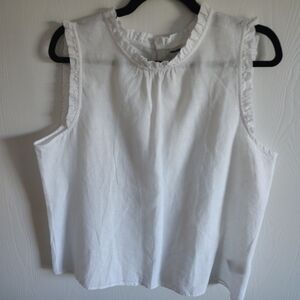 J. Crew White Ruffle Trim Blouse